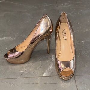 Guess Shiny Bronze Peep Toe Heels